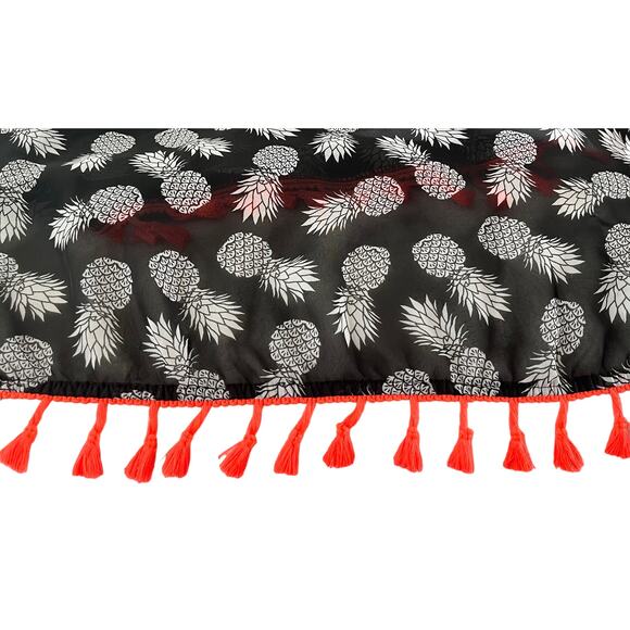 NO BO SWIMWEAR COVER-UP, JUNIORS/WOMENS, 1X( 17)-BLACK/WHITE PINEAPPLE PATTERN - Picture 7 of 11